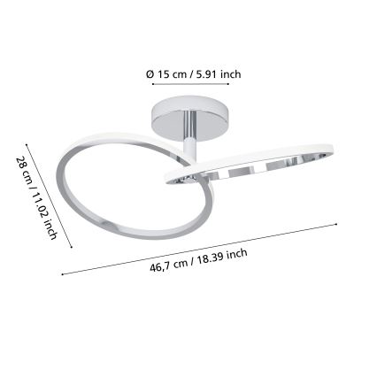 Eglo - Plafonieră LED 12W, 230V, 2700/4000/6500K, crom lucios