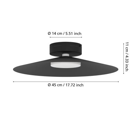 Eglo - Plafonieră LED RGBW reglabilă, LED/15,5W/230V, 2700-6500K, Ø 45 cm, neagră