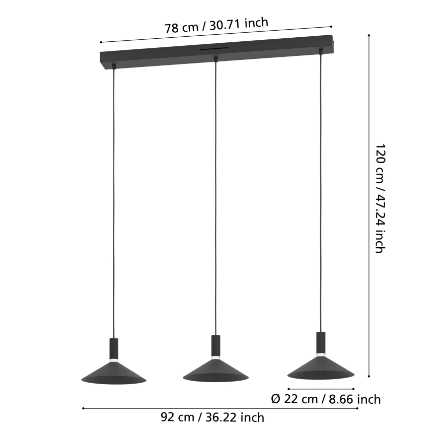 Eglo - Lustră LED RGBW dimerizabilă suspendată pe cablu, 3 x LED/7,5 W, 230 V, 2700–6500 K, negru