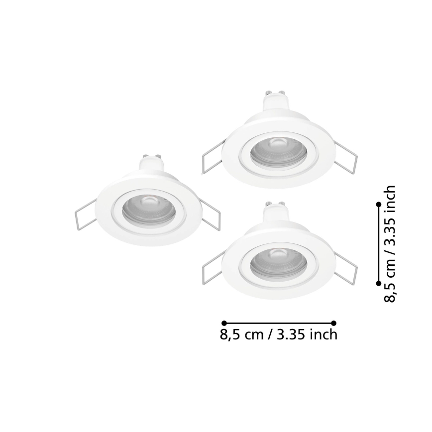 Eglo - Set de 3 spoturi LED încastrate de tavan pentru baie, 1x GU10/4,5W/230V, IP44, albe