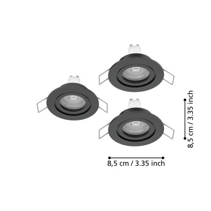 Eglo - Set de 3 spoturi LED încastrate pentru baie 1xGU10/4,5W/230V IP44 negru