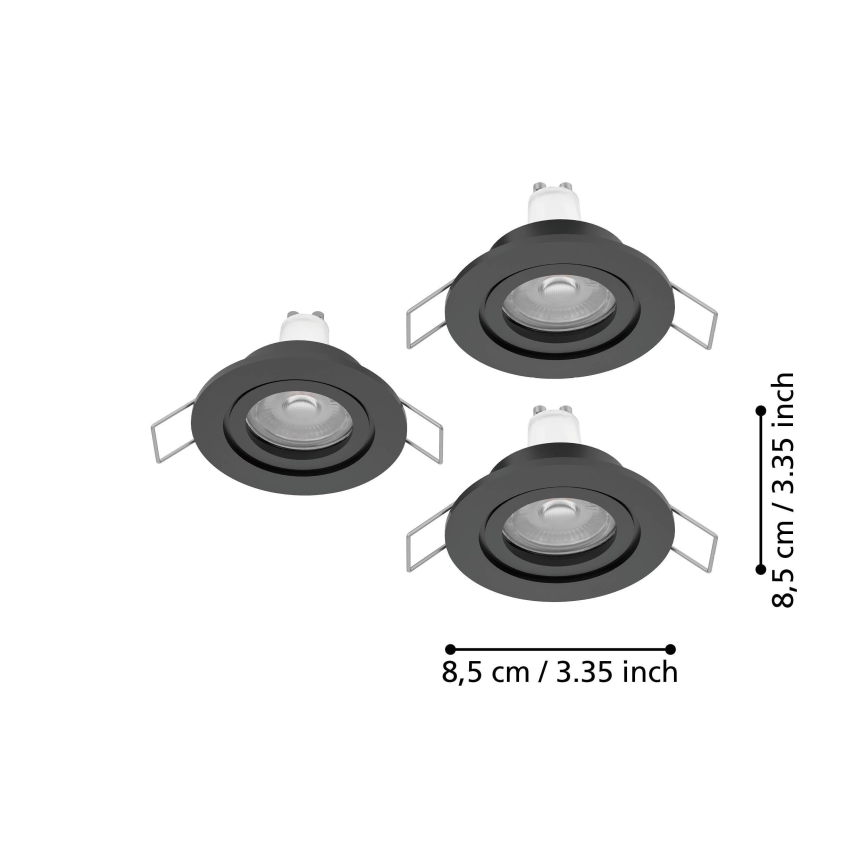 Eglo - Set de 3 spoturi LED încastrate pentru baie 1xGU10/4,5W/230V IP44 negru
