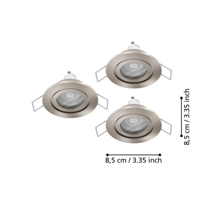 Eglo - Set de 3 spoturi LED încastrate pentru baie, 1xGU10/4,5W/230V, IP44, crom mat