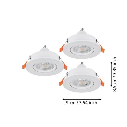 Eglo - Set de 3 spoturi LED încastrate pentru tavan, 1xGU10/4,5W/230V, albe