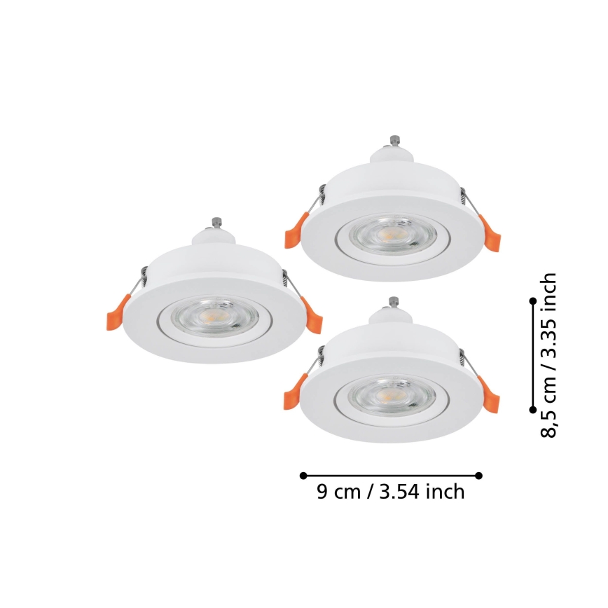 Eglo - Set de 3 spoturi LED încastrate pentru tavan, 1xGU10/4,5W/230V, albe
