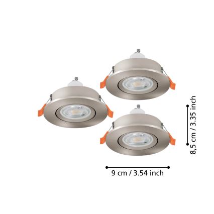Eglo - Set de 3 spoturi LED încastrate, 1x GU10/4,5W/230V, crom mat