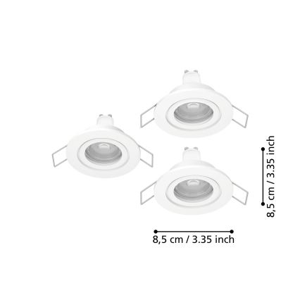 Eglo - Set de 3 spoturi LED încastrate pentru baie, 1x GU10/4,5W/230V, IP44, alb