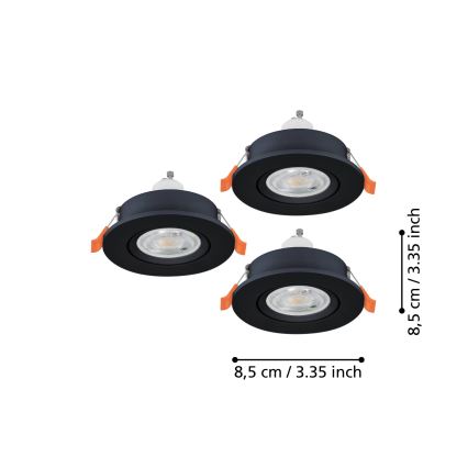 Eglo - Set 3x spoturi LED încastrate pentru baie, 1x GU10/4,5W/230V, IP44, negru
