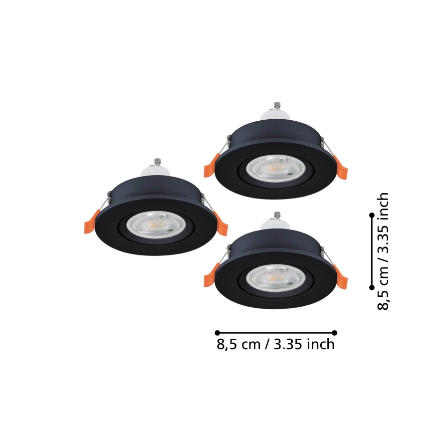 Eglo - Set 3x spoturi LED încastrate pentru baie, 1x GU10/4,5W/230V, IP44, negru