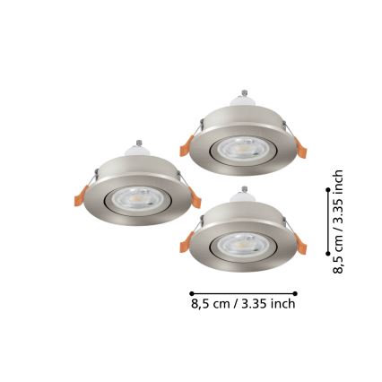 Eglo - Set 3x spoturi LED încastrate pentru baie, 1x GU10/4,5W/230V, IP44, crom mat