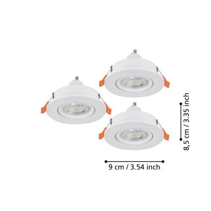 Eglo - Set de 3 spoturi LED încastrate, 1x soclu GU10/4,5W/230V, alb