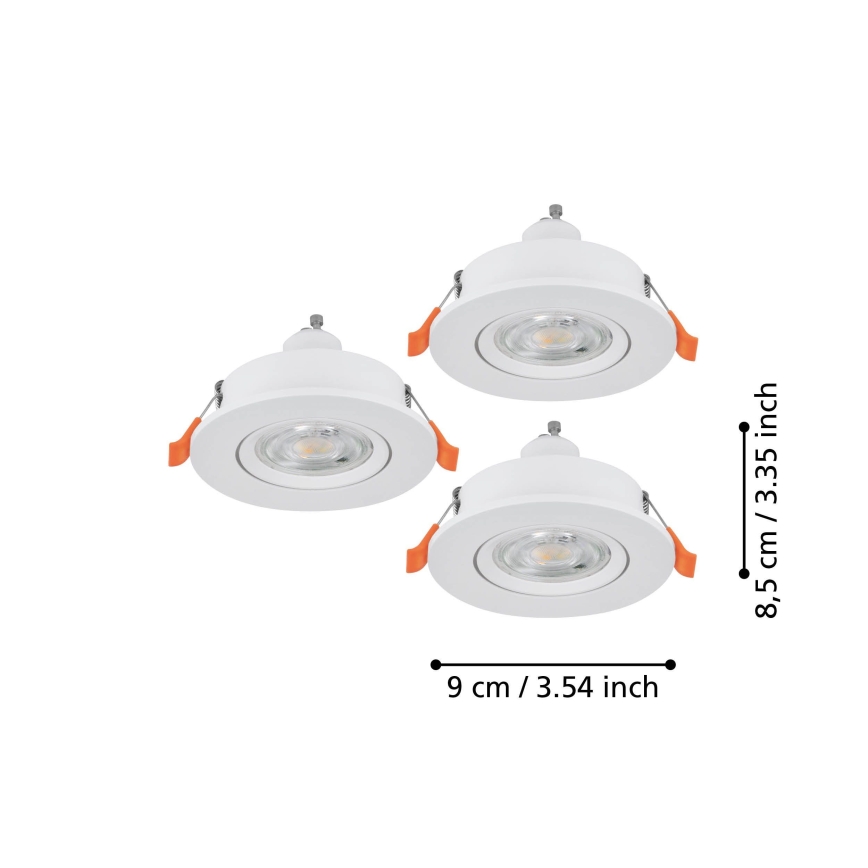 Eglo - Set de 3 spoturi LED încastrate, 1x soclu GU10/4,5W/230V, alb