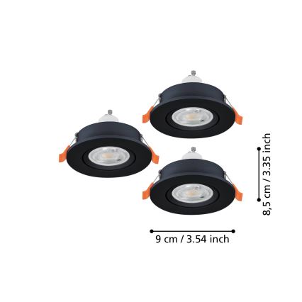 Eglo - Set 3x spoturi LED încastrate 1xGU10/4,5W/230V negru