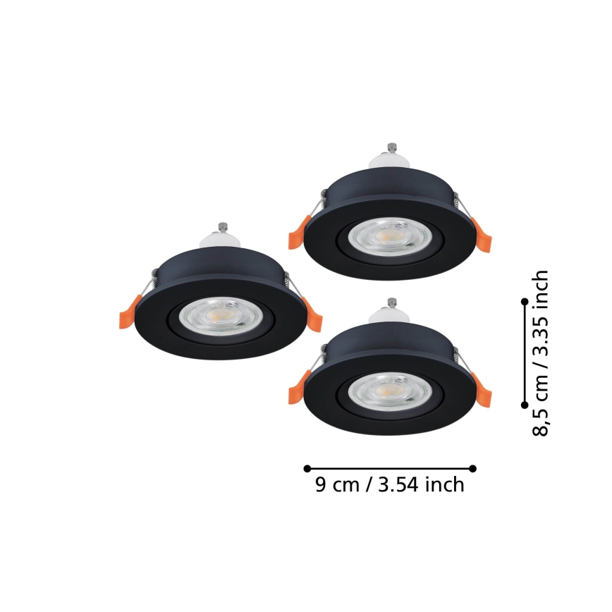 Eglo - Set 3x spoturi LED încastrate 1xGU10/4,5W/230V negru