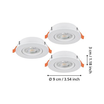 Eglo - Set de 3 spoturi LED încastrate, 4,8 W, 230 V, 2700/4000/6500 K, alb
