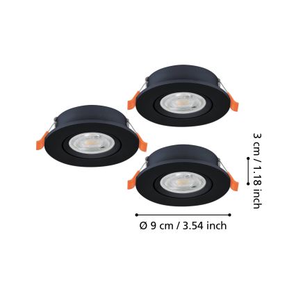 Eglo - Set de 3 spoturi LED încastrate LED/4,8W/230V 2700/4000/6500K negru