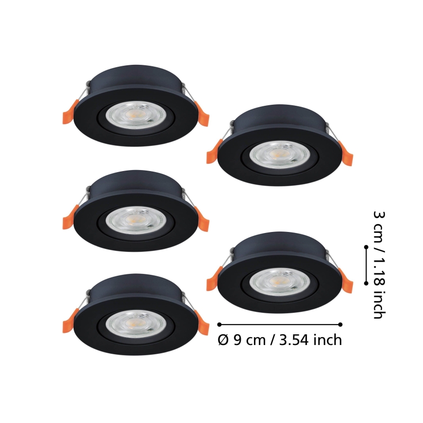 Eglo - Set de 5 spoturi LED încastrate, 4,8 W, 230 V, 2700/4000/6500 K, negru