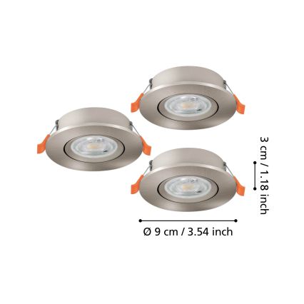 Eglo - Set de 3 spoturi LED încastrate pentru tavan - LED/4,8W/230V 2700/4000/6500K, crom mat