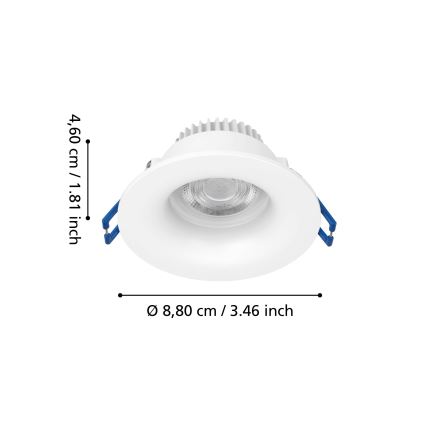 Eglo - Plafonieră LED încastrată pentru baie, 4,9W/230V, 2700/4000/6500K, Ø 8,8 cm, IP65, alb