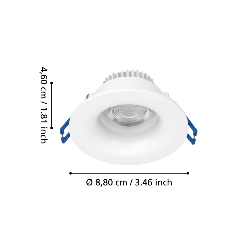 Eglo - Plafonieră LED încastrată pentru baie, 4,9W/230V, 2700/4000/6500K, Ø 8,8 cm, IP65, alb