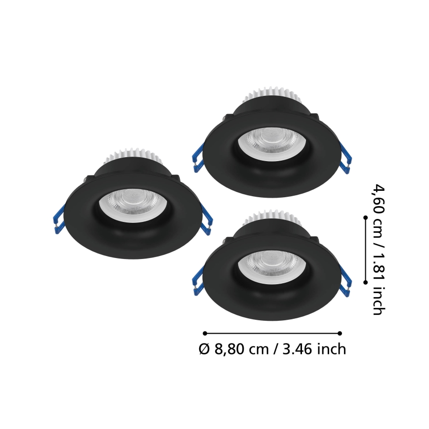 Eglo - Set 3 buc. spoturi LED încastrate pentru baie, 4,9 W, 230 V, 2700/4000/6500 K, Ø 8,8 cm, IP65, negru