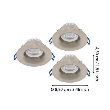 Eglo - Set de 3 spoturi LED încastrate pentru baie, 4,9 W, 230 V, 2700/4000/6500 K (selecție temperatură de culoare), Ø 8,8 cm, IP65, crom mat