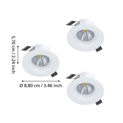 Eglo - Set 3x spoturi LED încastrate, reglabile, 4,8 W, 230 V, Ø 8,8 cm, alb