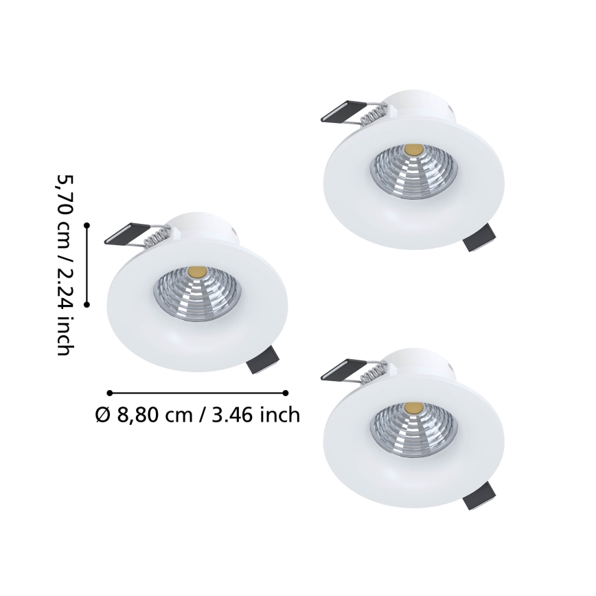 Eglo - Set 3x spoturi LED încastrate, reglabile, 4,8 W, 230 V, Ø 8,8 cm, alb
