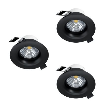 Eglo - Set de 3 spoturi LED încastrate reglabile, 4,8 W, 230 V, Ø 8,8 cm, negru