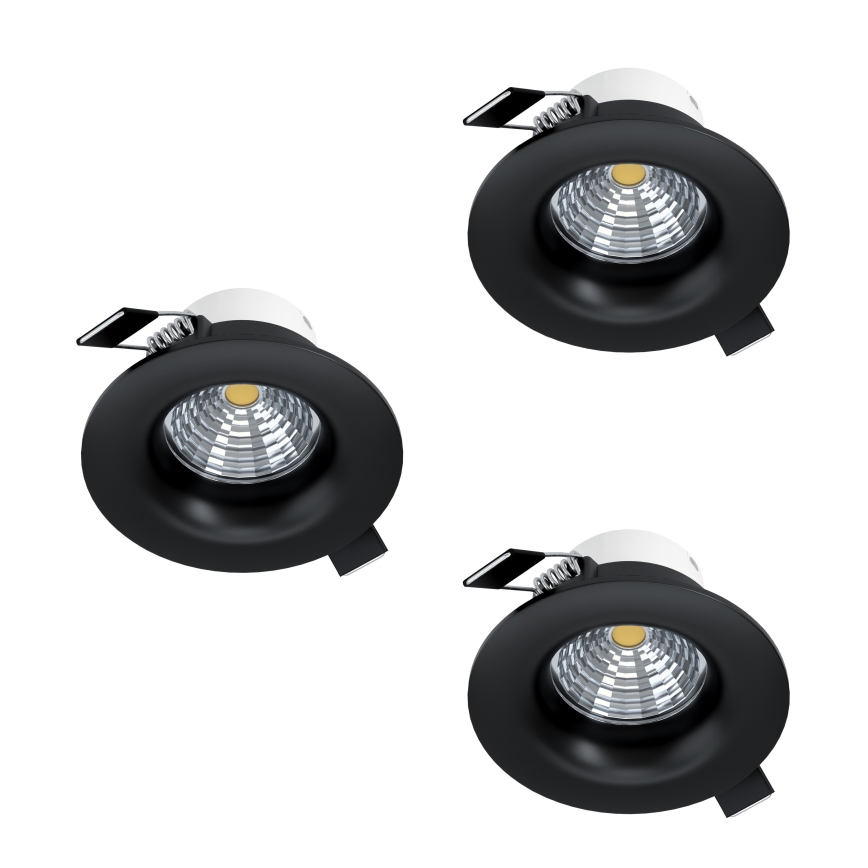Eglo - Set de 3 spoturi LED încastrate reglabile, 4,8 W, 230 V, Ø 8,8 cm, negru