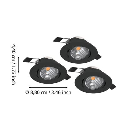 Eglo - Set 3x spot LED încastrat, reglabil, LED/6,4W/230V pr. 8,8 cm negru