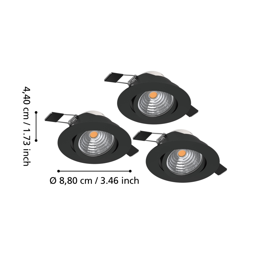 Eglo - Set 3x spot LED încastrat, reglabil, LED/6,4W/230V pr. 8,8 cm negru