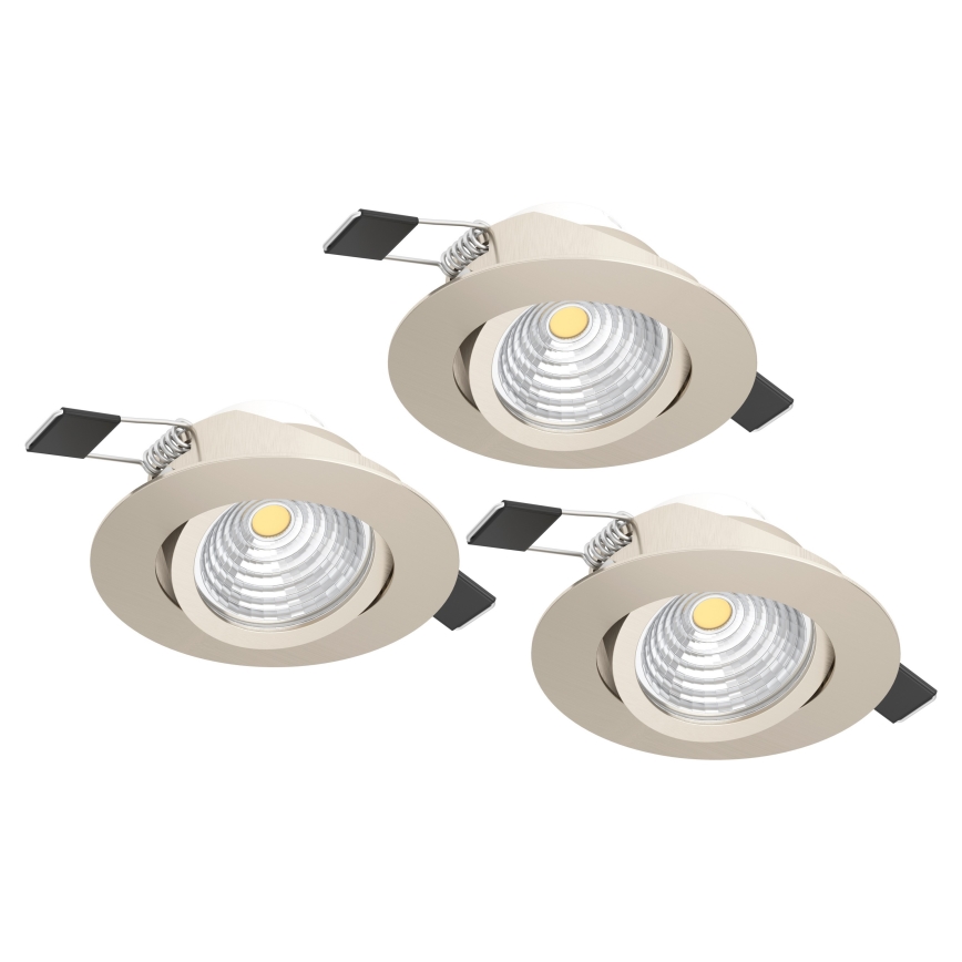 Eglo - Set de 3 spoturi LED încastrate, reglabile, 6,4 W, 230 V, Ø 8,8 cm, crom mat