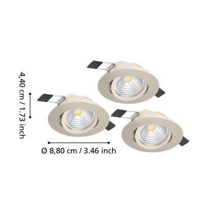 Eglo - Set de 3 spoturi LED încastrate, reglabile, 6,4 W, 230 V, Ø 8,8 cm, crom mat