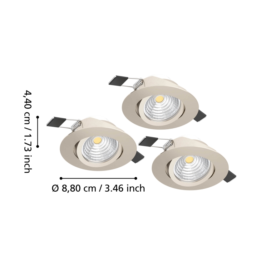 Eglo - Set de 3 spoturi LED încastrate, reglabile, 6,4 W, 230 V, Ø 8,8 cm, crom mat