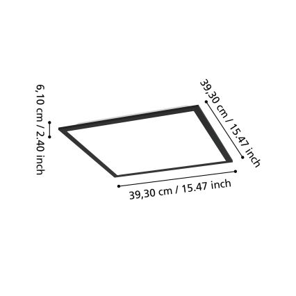 Eglo - Plafonieră LED, 18,8 W, 230 V, 2700/4000/6500 K, 40 x 40 cm, negru