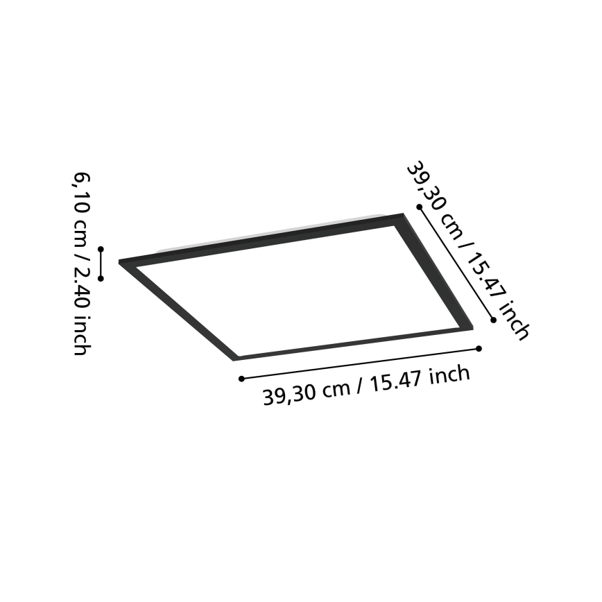 Eglo - Plafonieră LED, 18,8 W, 230 V, 2700/4000/6500 K, 40 x 40 cm, negru