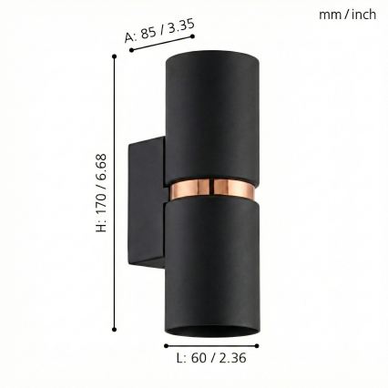 Eglo 95371 - Aplică LED de perete PASSA, 2x GU10-LED/4W/230V