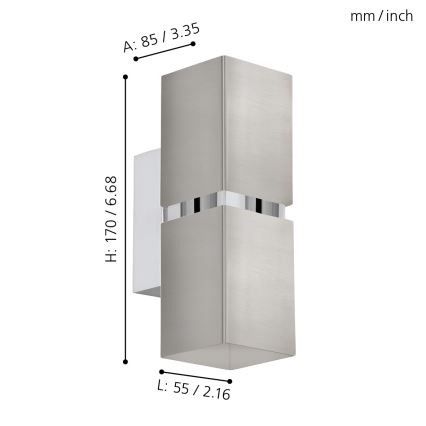 Eglo 96264 - Aplică LED de perete PASSA 2xGU10/2,8W/230V pătrată