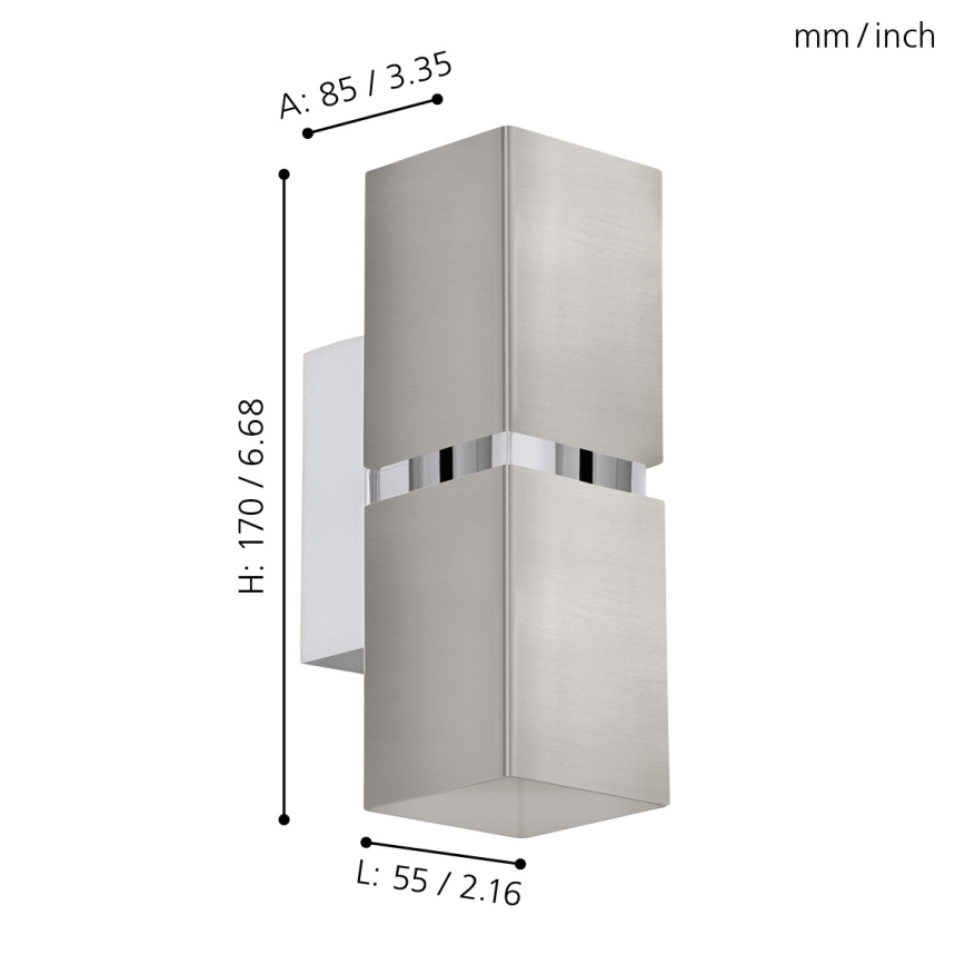 Eglo 96264 - Aplică LED de perete PASSA 2xGU10/2,8W/230V pătrată