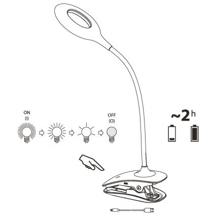Eglo - Lampă LED cu clemă, reglabilă, 3W, 5V, 500 mAh, alb