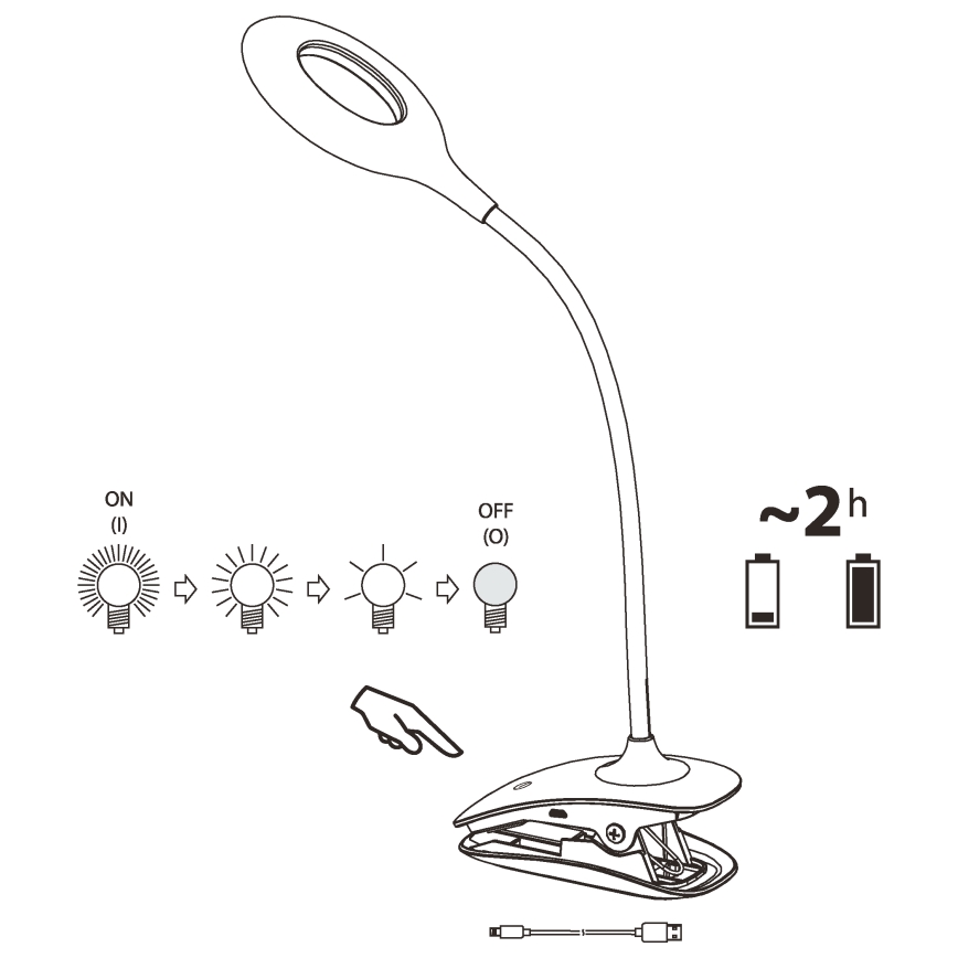 Eglo - Lampă LED cu clemă, reglabilă, 3W, 5V, 500 mAh, alb