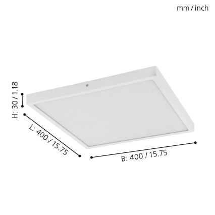 Eglo - Plafonieră LED 1×LED, 25 W, 230 V, 2500 lm, albă, pătrată, 40×40 cm