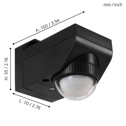 Eglo 97467 - Senzor exterior de mișcare și de crepuscul DETECT ME 4 12 m negru IP44