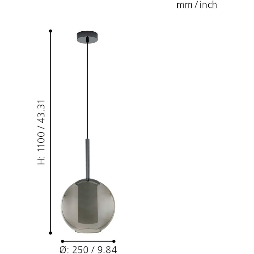 Eglo 97633 - Pendul suspendat pe cablu TINDARI 1xE27/60W/230V negru fumuriu