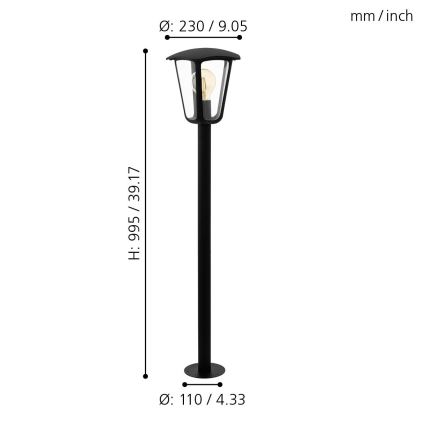 Eglo - Lampă exterior 1xE27/60W/230V IP4înălțime 995 negru