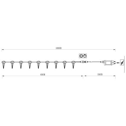 Eglo - Ghirlandă LED decorativă pentru exterior, 9 LED, 10 m, IP65, alb cald