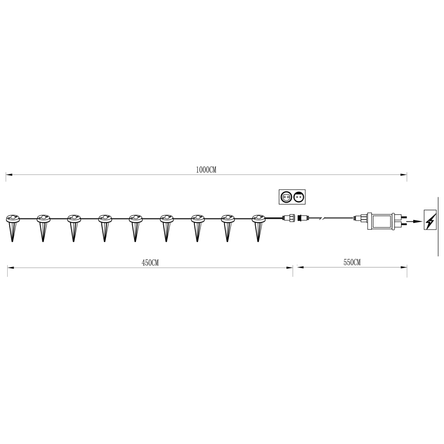Eglo - Ghirlandă LED decorativă pentru exterior, 9 LED, 10 m, IP65, alb cald
