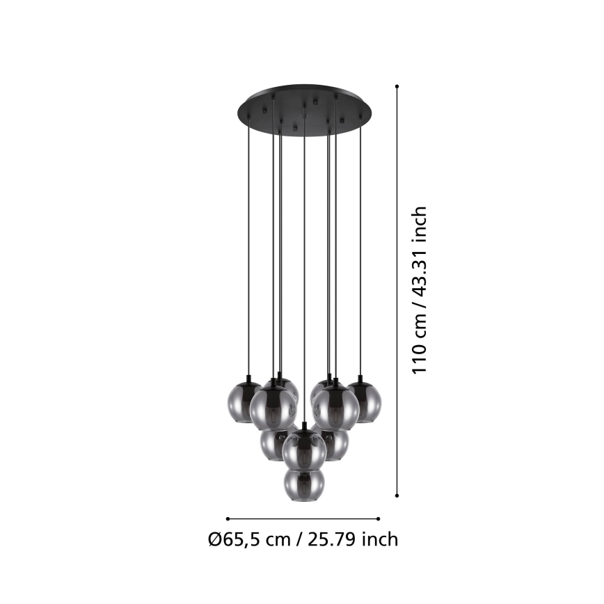 Eglo - Lustru suspendat pe cablu, 10xE27/40W/230V, negru/crom lucios