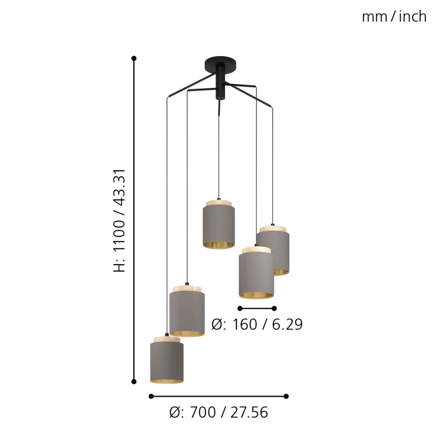 Eglo 99447 - Lustră suspendată cu cablu ALBARIZA 5xE27/40W/230V stil păianjen